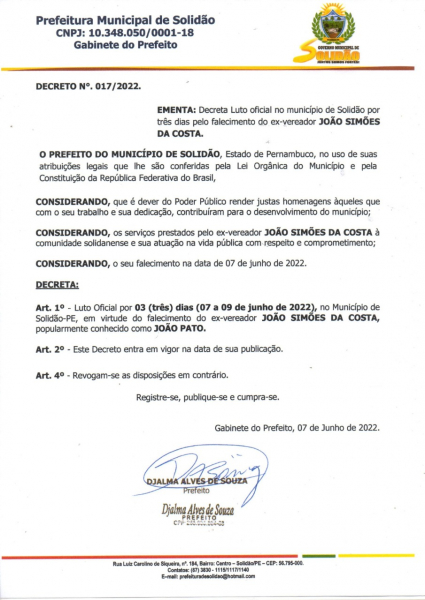 Prefeito Djalma Decreta Luto Oficial Pelo Falecimento Do Ex Vereador